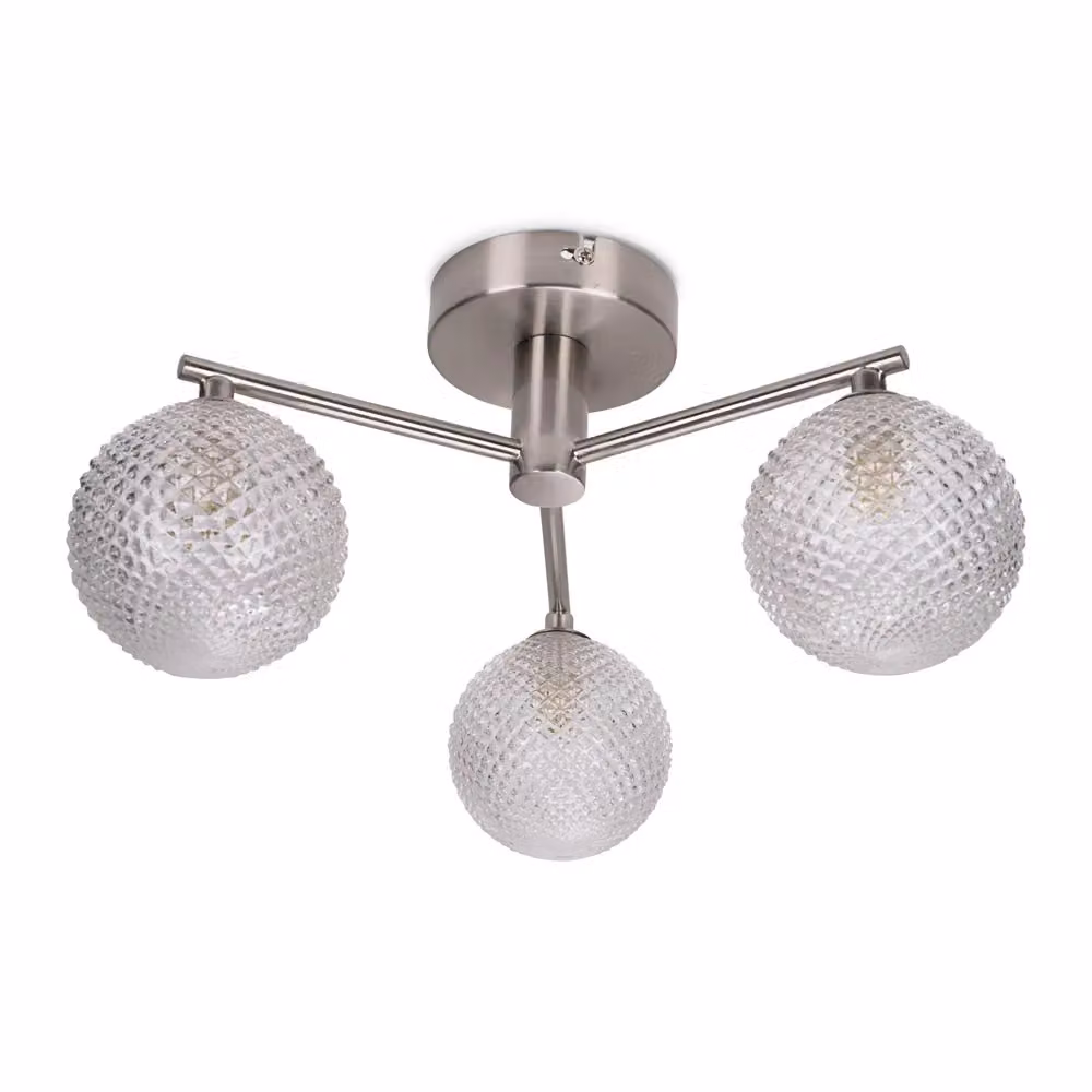 ValueLights Elle Brushed Chrome 3 Way IP44 Bathroom Glass Ceiling Light with LED Bulbs in Silver – 2