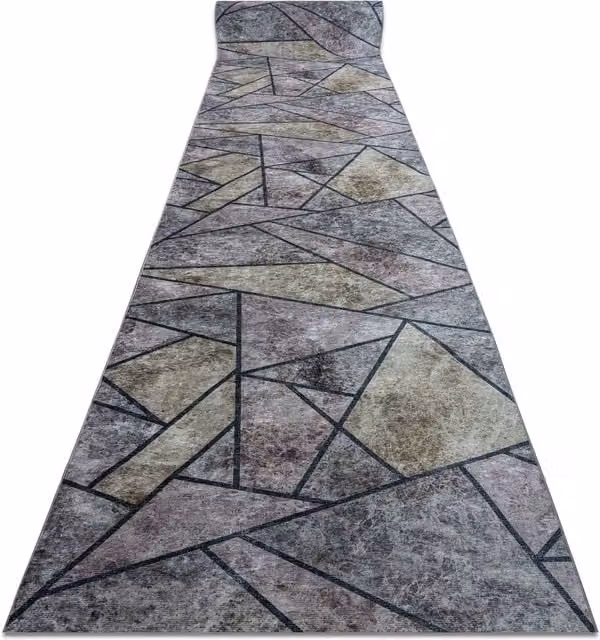 RugsX Lotus Anti-Slip Grey Geometric Runner, W: 60 cm, L: 110 cm – 1