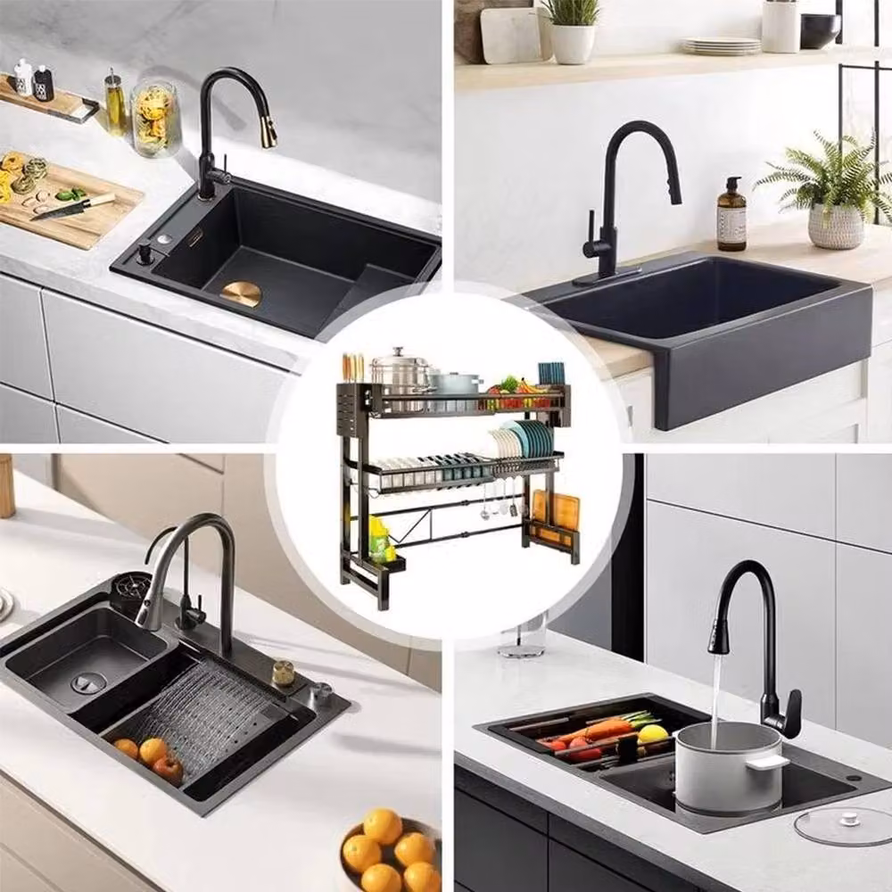 Kelvenix Double Layer Adjustable Over Sink Dish Drying Rack in Black – 3
