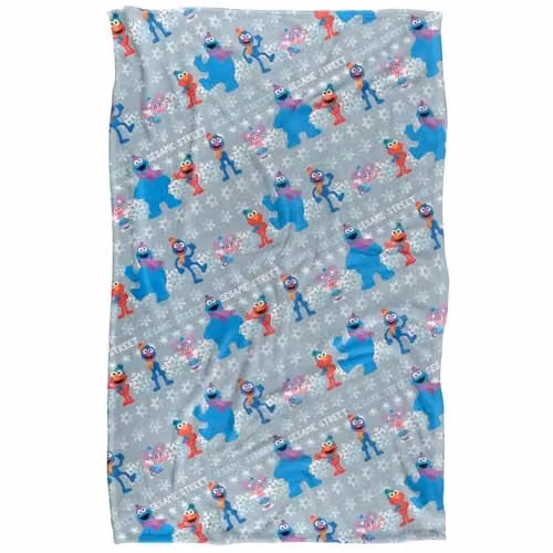 LOGOVISION Sesame Street Holiday Snow Character Pattern Super Soft Fleece Blanket, Multicolour