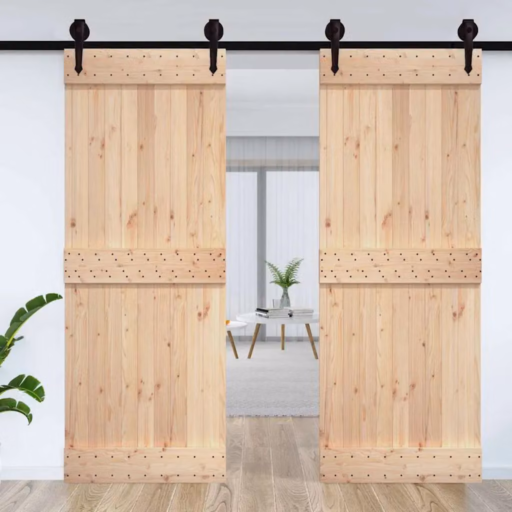 Berkfield Home Narvik Rustic Sliding Door in Brown Solid Pine, W: 85 cm, H: 210 cm – 1