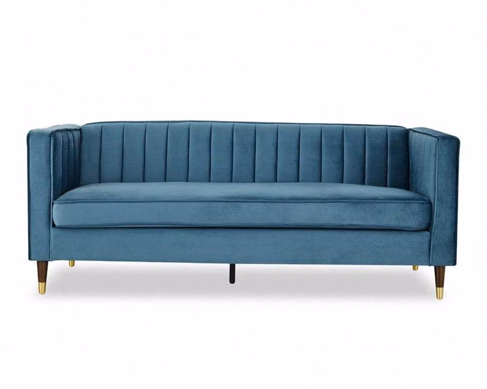 Home Detail Thomas 3 Seater Blue Velvet Upholstered Sofa with Scatter Cushions – 2