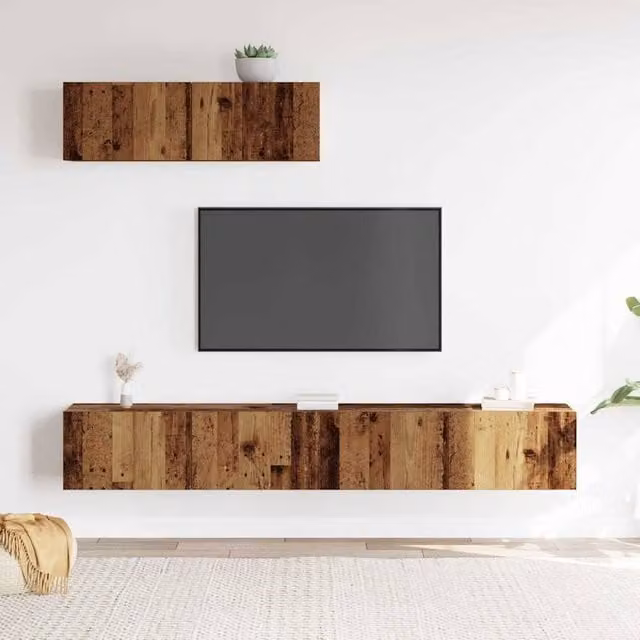 Berkfield Home Classic 3 Piece Wall-mounted TV Cabinet Set in Brown Engineered Wood – 1