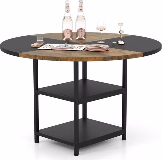 VOGREX Black Rustic Round Dining Table, Diameter: 120 cm, Height: 76 cm