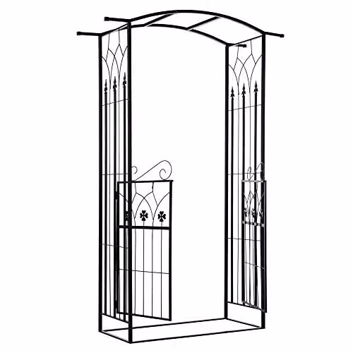Outsunny Garden Entrance Arch Bench with Rose Trellis in Black