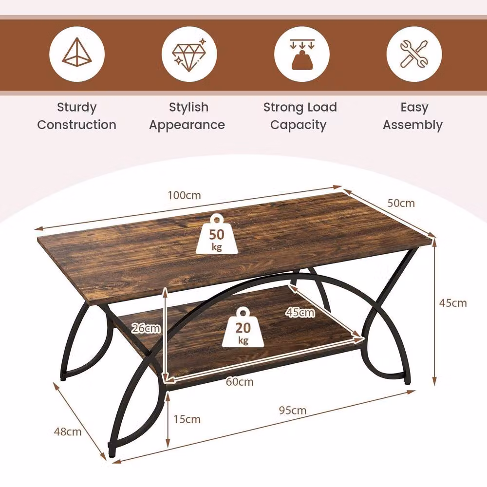 Costway Modern 2-Tier Rectangular Wood Coffee Table in Brown – 2