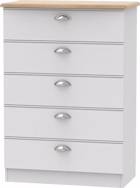 Albert 5 Drawer Chest in Grey, Ready Assembled