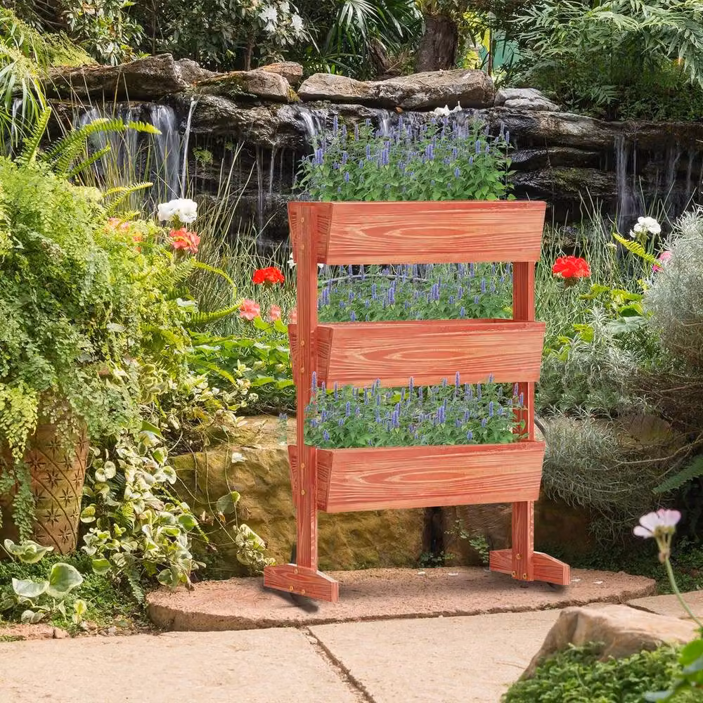 KORVIXA 3 Large Vertical Wooden Raised Garden Beds in Brown – 3