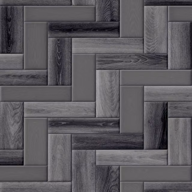 Sirius Black and Grey Herringbone Wood Effect Vinyl Flooring Sheet, Thickness: 2.6 mm