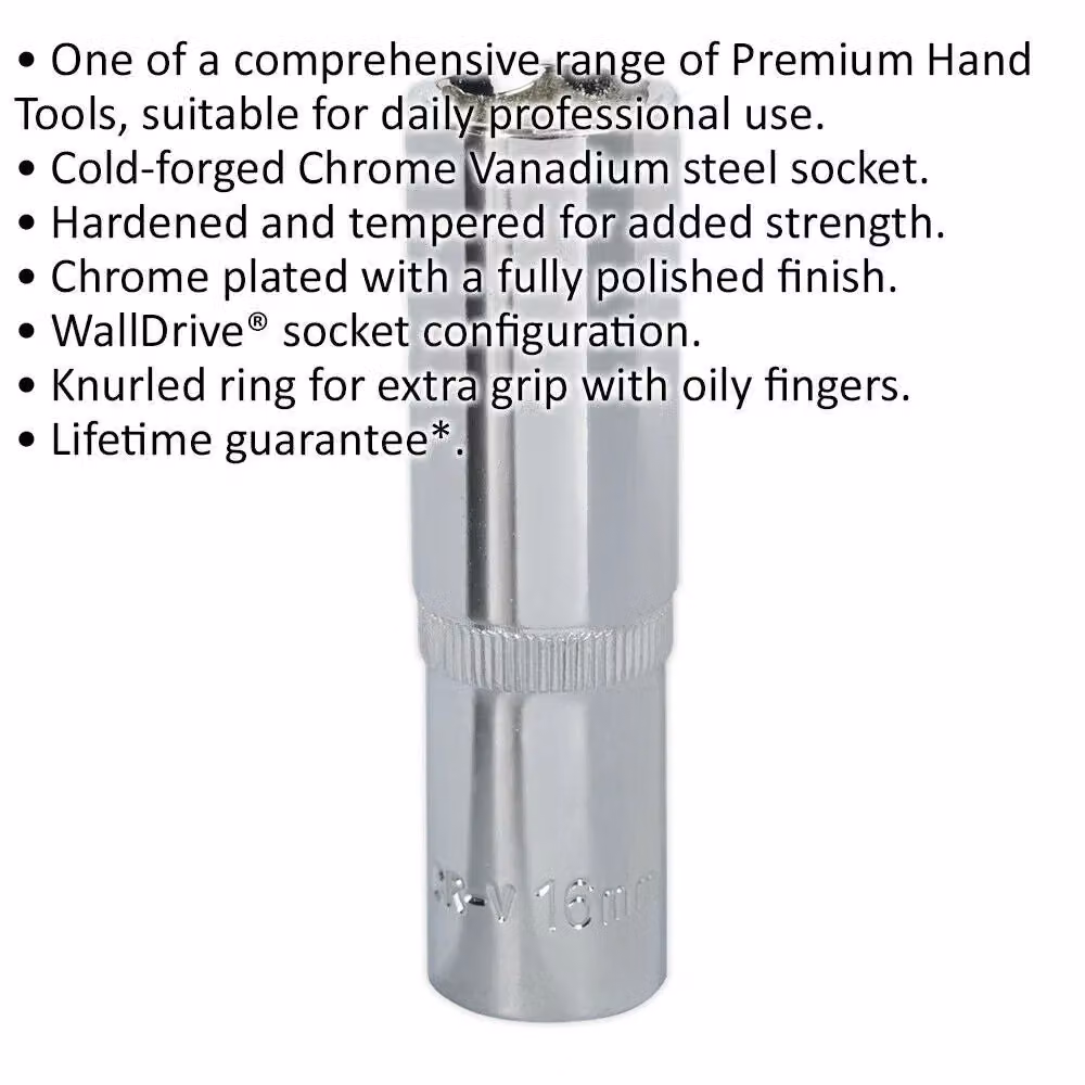 Loops 16mm Deep Drive Socket 1/2 inch Square Drive in Silver Chrome Vanadium – 2