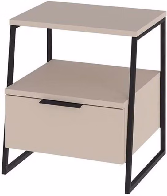 FWStyle Sandstone Bedside Table with 1 Drawer and Open Shelf in Beige and Black, W/D/H: 45 x 50 x 41 cm – 4