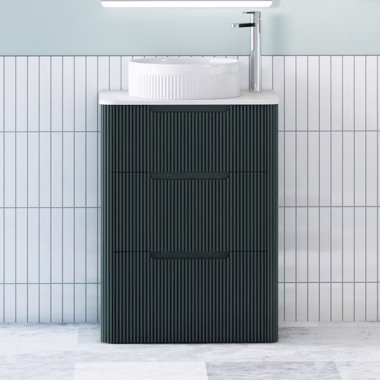 Royal Bathrooms Avenza Floor Standing Vanity Unit with 3 Drawers and Round Basin, Moss Green and White