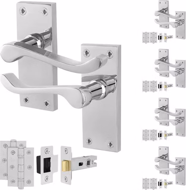 AFIT Chrome Scroll Handle Latch and Hinges Set in Silver, 5 Pairs, W/D/H: 15 x 15 cm – 1
