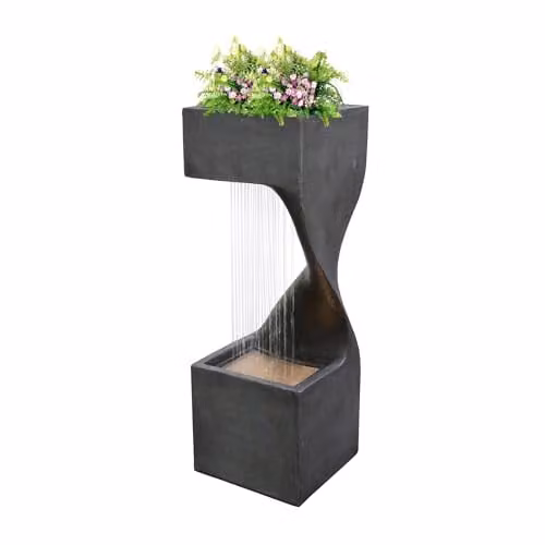 Serenity Spiral Rainfall Water Feature with 4 LEDs and Planter, Grey, Height: 77 cm – 1