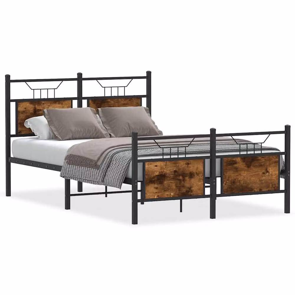 Berkfield Home Durable Industrial Bed Frame in Smoked Oak and Brown, W/D/H: 120 x 200 x 91.5 cm – 3