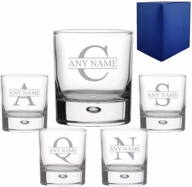 Uniqueful Personalised Bubble Whisky Glass with Initial and Name, 340 ml, Transparent – 1
