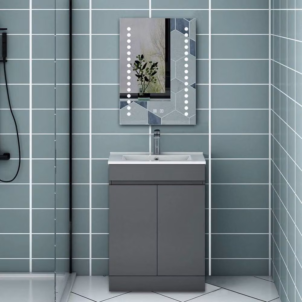 FORGEVIO Grey Modern Freestanding Bathroom Vanity Unit with Basin and LED Lighting – 4