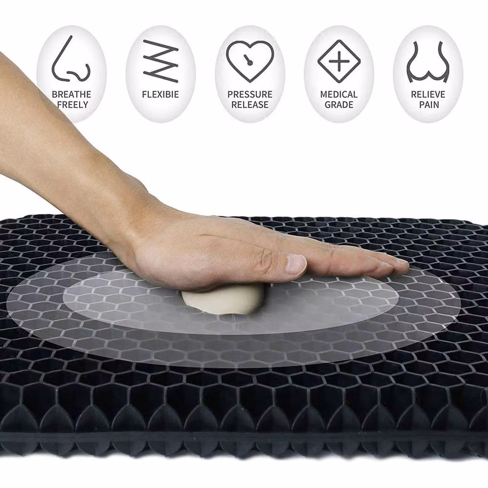 Kelvenix Ergonomic Honeycomb Breathable Gel Seat Cushion, Black, W: 190 cm, D: 100 cm, H: 3.81 cm – 4