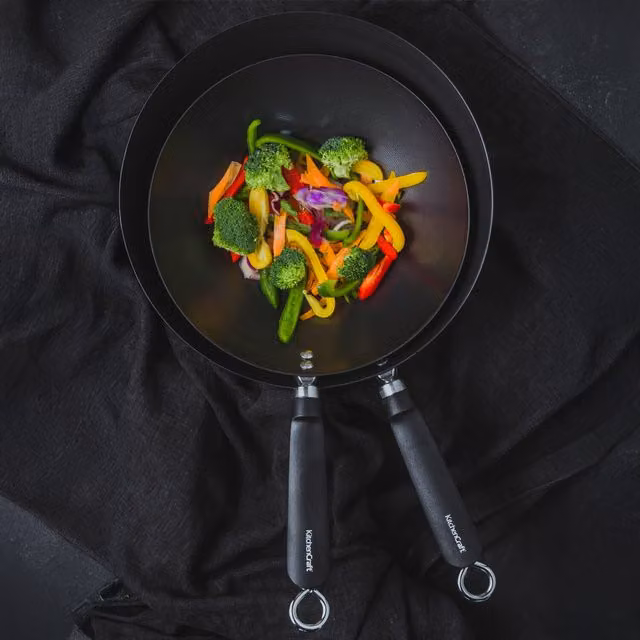 KitchenCraft Carbon Steel Non-Stick Wok, 30 cm, Black/Grey – 1