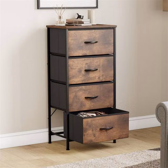 NESTLUNE Modern 4 Drawer Fabric Chest of Drawers in Brown – 1
