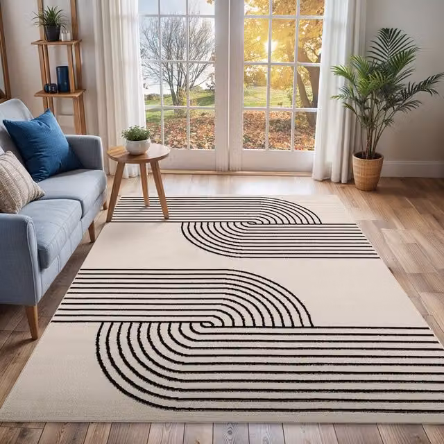 Livabliss Pisa Modern Geometric Rug in Beige, White and Black, W: 200 cm, D: 275 cm – 1