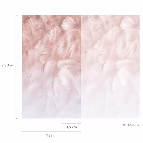 Grandeco Feathers Textured Mural, Pink and White, W: 280 cm, H: 159 cm – 2