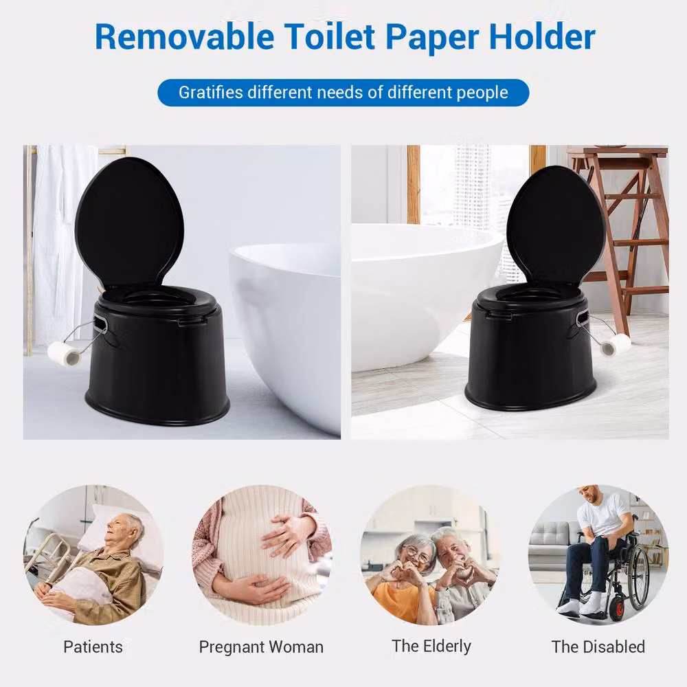 Costway Portable Travel Camping Toilet with Detachable Inner Bucket, Black, H 49 cm x W 41 cm x D 34 cm – 4