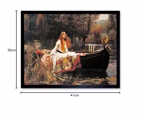 John William Waterhouse The Lady Of Shalott Fine Art Print Framed Poster in Black – 4