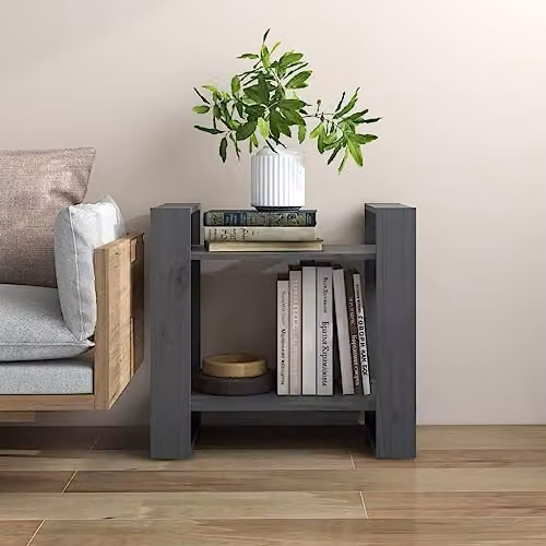 vidaXL Grey Solid Wood Pine Book Cabinet and Room Divider, W: 60 cm, D: 35 cm, H: 57 cm – 2