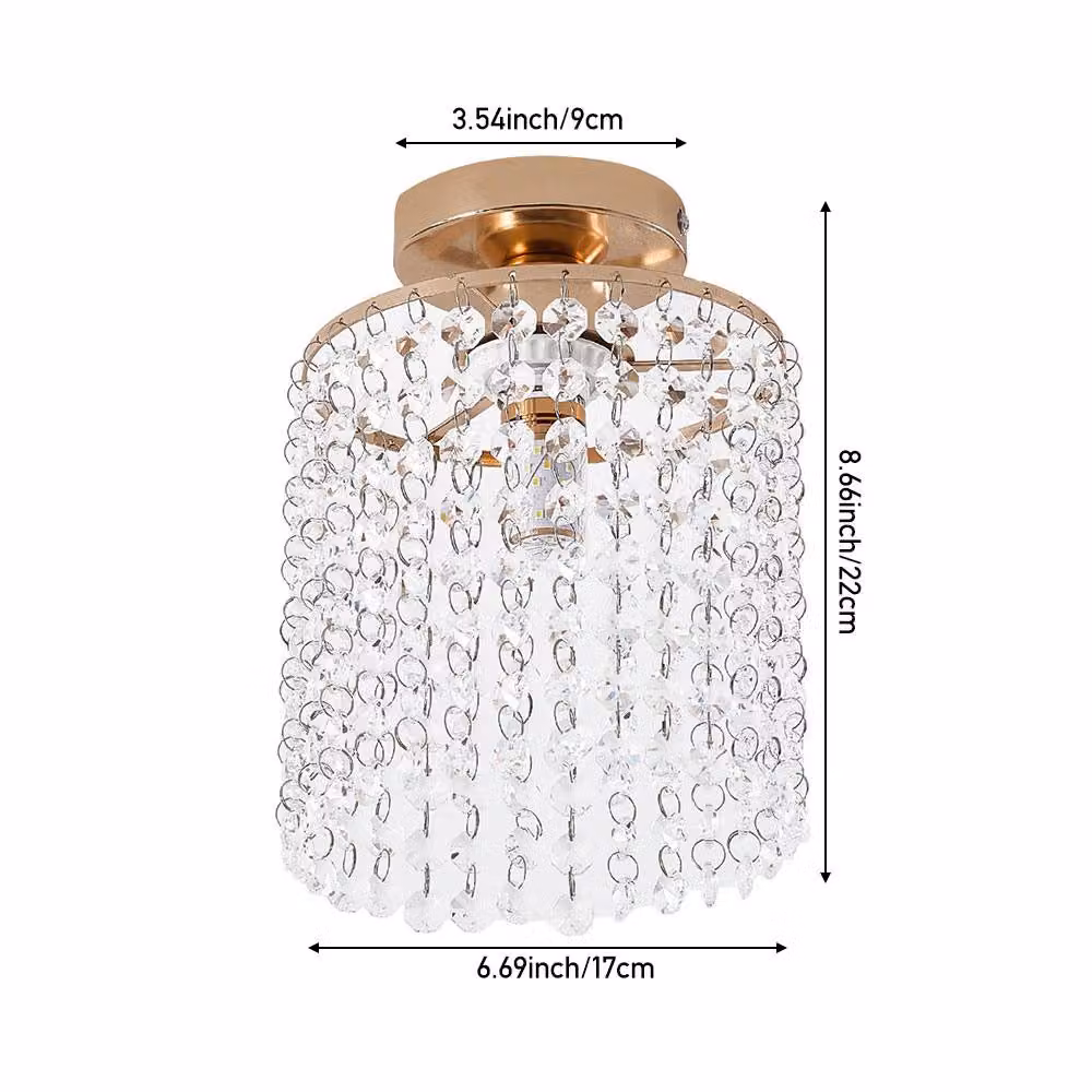 Living and Home Crystal Semi-Flush Mount Ceiling Light in Gold/Brass – 2