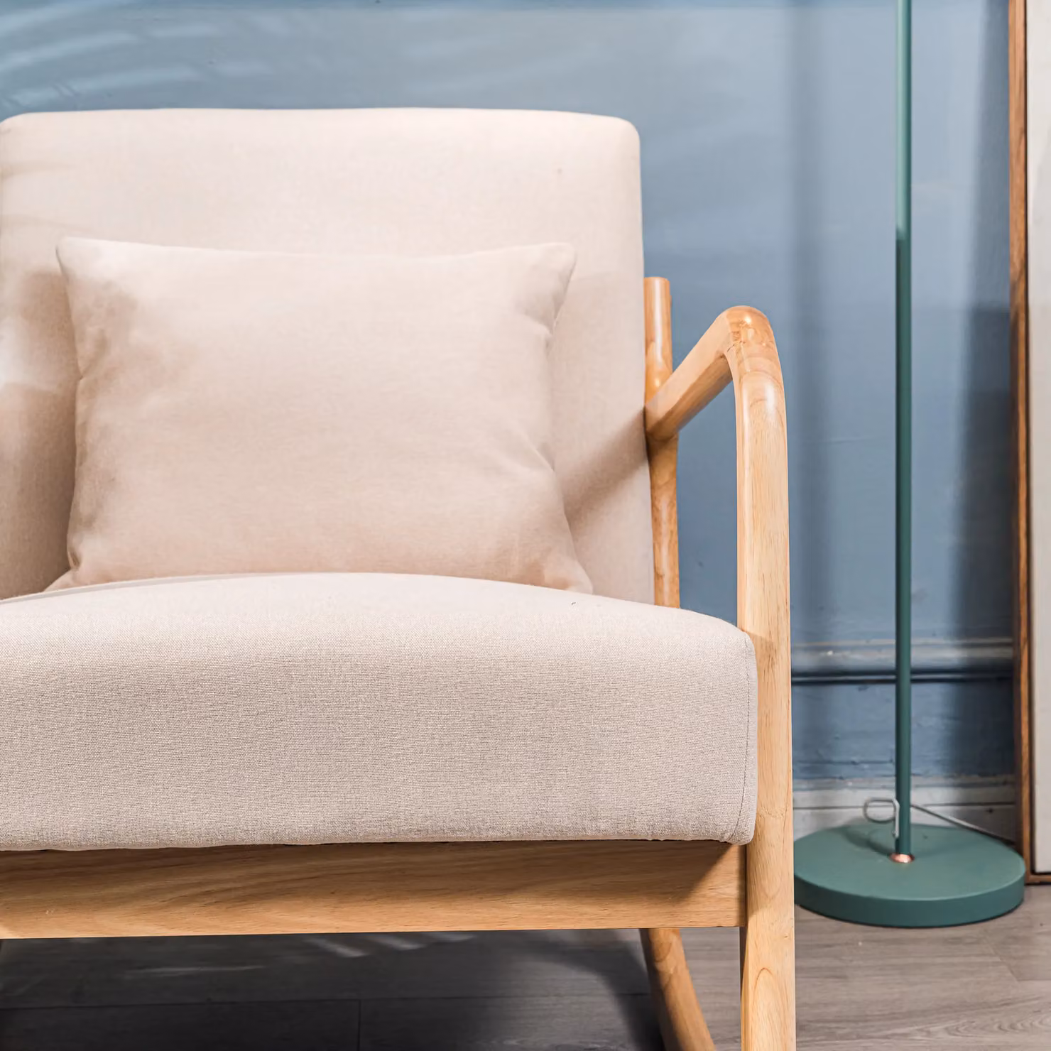 Nordlys Scandinavian Fabric Rocking Chair with Armrests in Beige – 4