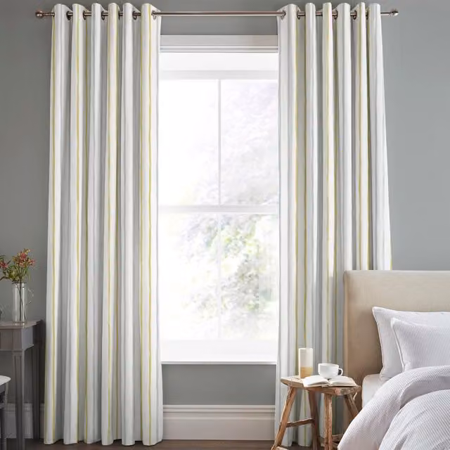 Laura Ashley Painterly Stripe Made to Measure Blackout Eyelet Curtain Panel in Yellow