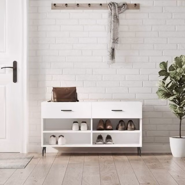 Berkfield Home White Shoe Bench W/D/H: 102 x 35 x 55 cm
