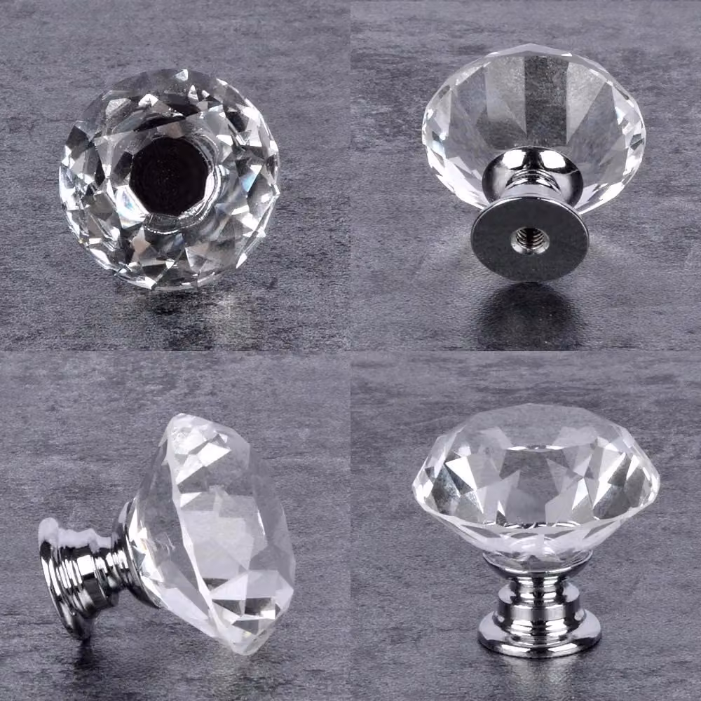 FINEWAY Set of 10 Transparent Glass Crystal Door Knobs with Chrome Base – 3