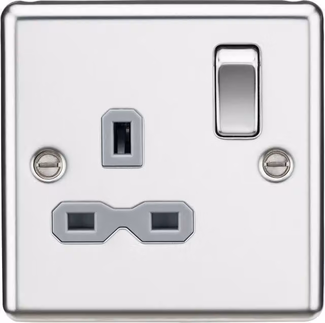Knightsbridge 13A 1G DP Switched Socket with Grey Insert, Polished Chrome and Stainless Steel