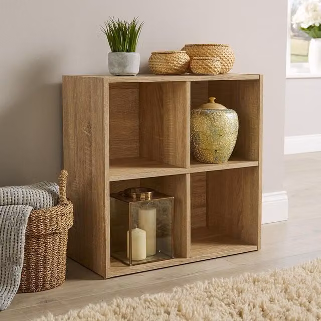 Home Source 4 Cube Freestanding Storage Shelf Unit in Light Oak
