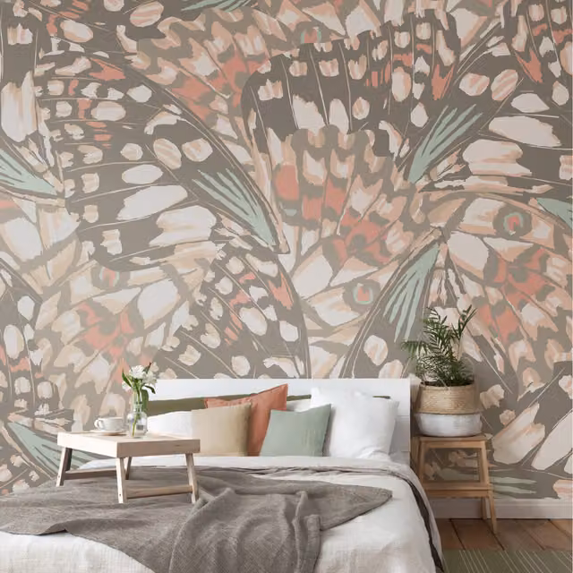 Origin Murals Butterfly Wings Wall Mural in Natural Stone and Multicolour Yellow