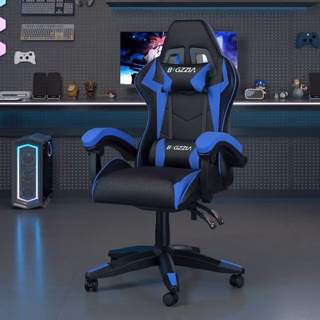 Gartistgo Ergonomic Blue Synthetic Leather Gaming Chair with Adjustable Height and Armrests – 1