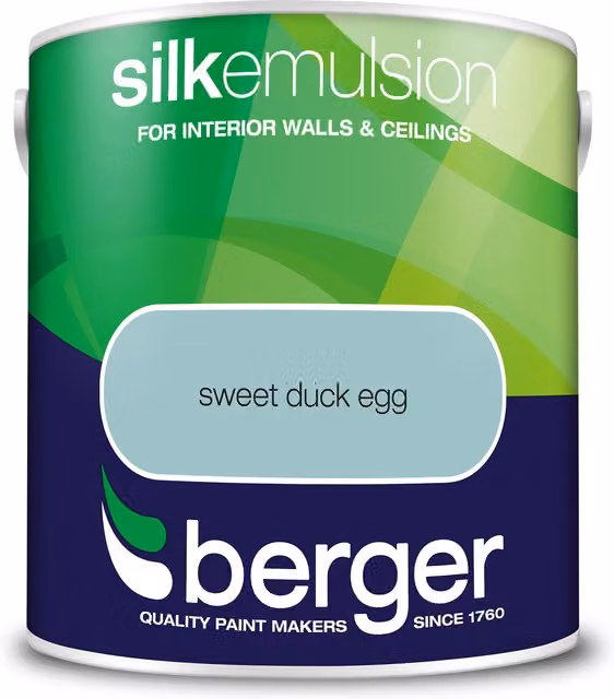 Berger Silk Emulsion Dispersion in Sweet Duck Egg Green Blue Satin Gloss Water Based Paint