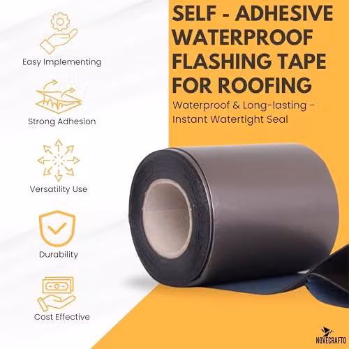 Novecrafto Self Adhesive Flashing Tape for Bitumen Roof, Chimney and Gutter Repairs, Black, Width: 150 mm, Length: 10 m – 2