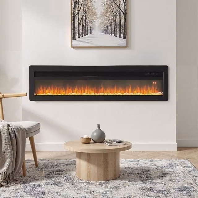 Living Star Premium Smart Electric Fireplace with Remote Control, Black, Width: 127 cm