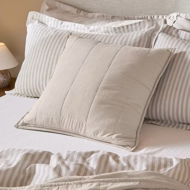 Yard Hebden Quilted Washed Cotton Square Cushion in Beige, W x D: 55 x 55 cm – 1