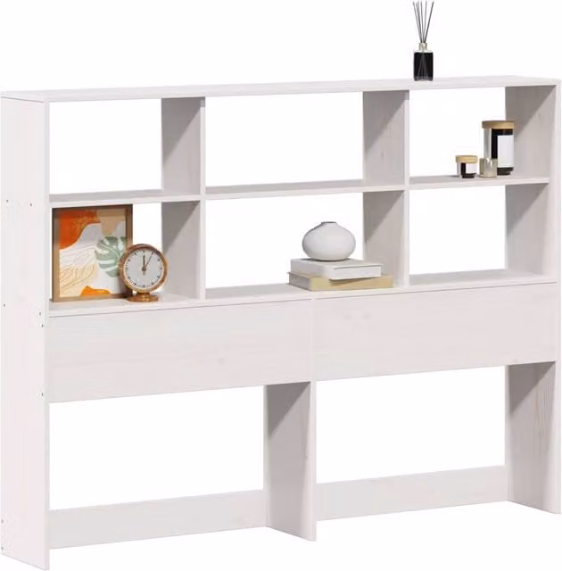 Berkfield Home White Solid Wood Pine Headboard with Integrated Nightstands and Storage Shelf, 160 cm