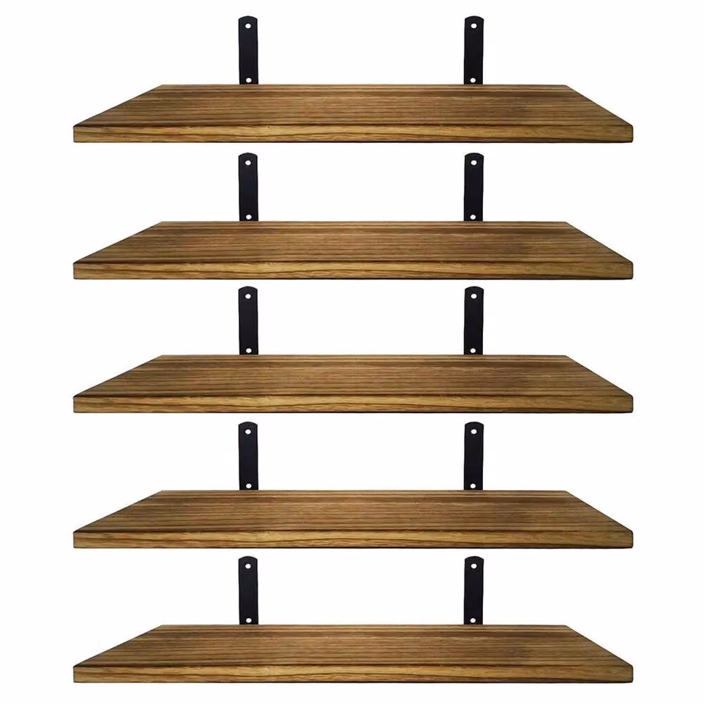 Ventryn 5 Piece Rustic Wooden Floating Wall Shelves in Brown Oak – 3