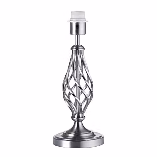 Happy Homewares Classic Metal Table Lamp Base in Silver with Ornate Twist Stem Design, E27, Height: 37 cm