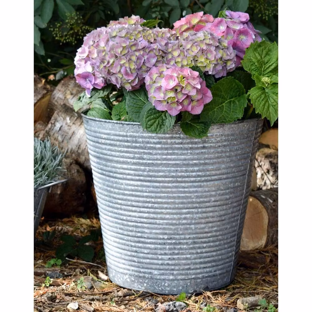 Lemon Pavilion Furniture and Decor Ribbed Galvanised Steel Planter, Grey, W: 37 cm, D: 37 cm, H: 34 cm – 2
