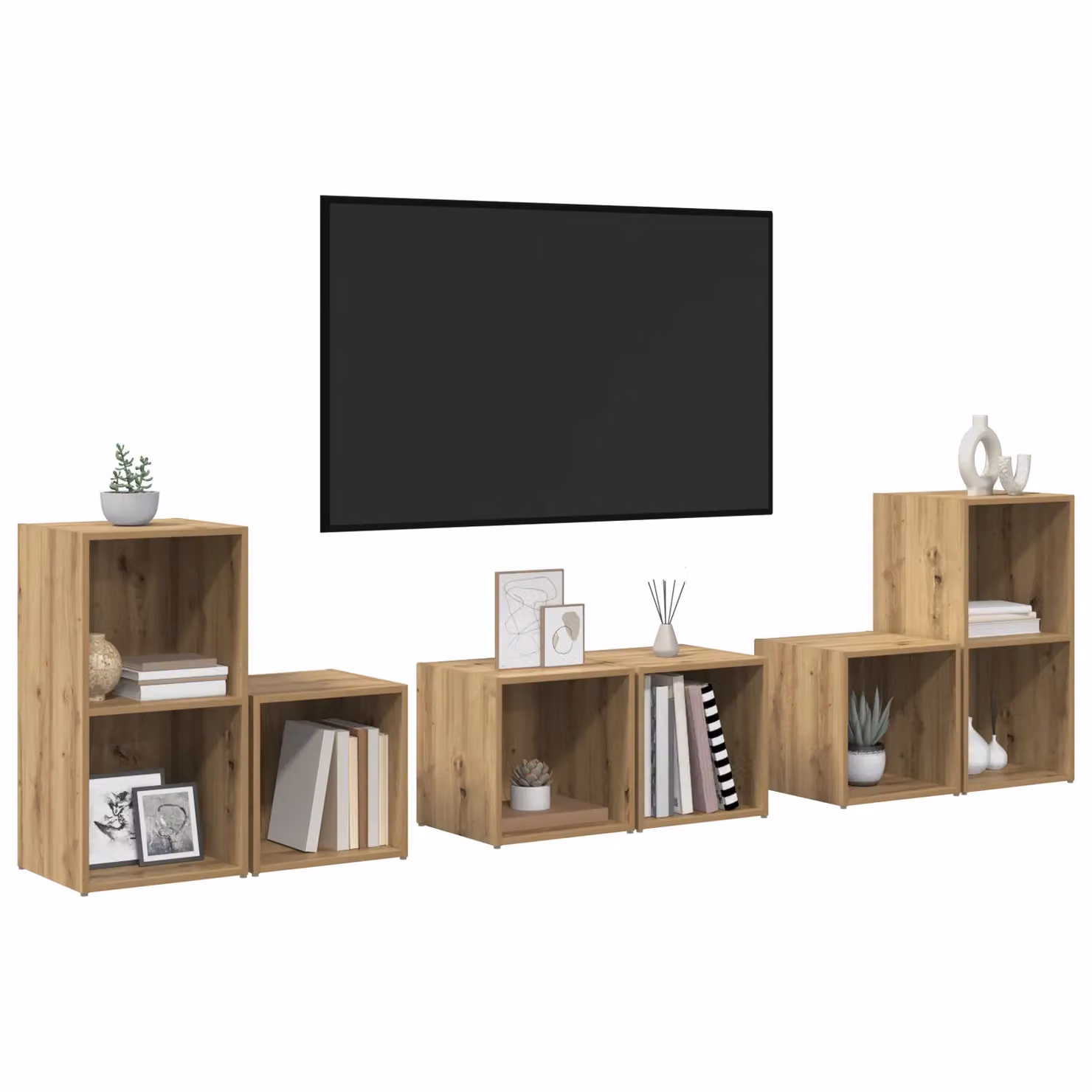 Berkfield Home 6-Piece Artisan Oak TV Cabinet Set with Storage Shelves in Brown – 3
