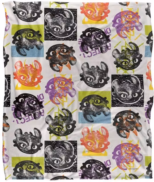 NBCU Toothless Lino Print Pattern Super Soft Throw Blanket, Multicolour, W/D/H: 91.44 x 147.32 x 1 cm