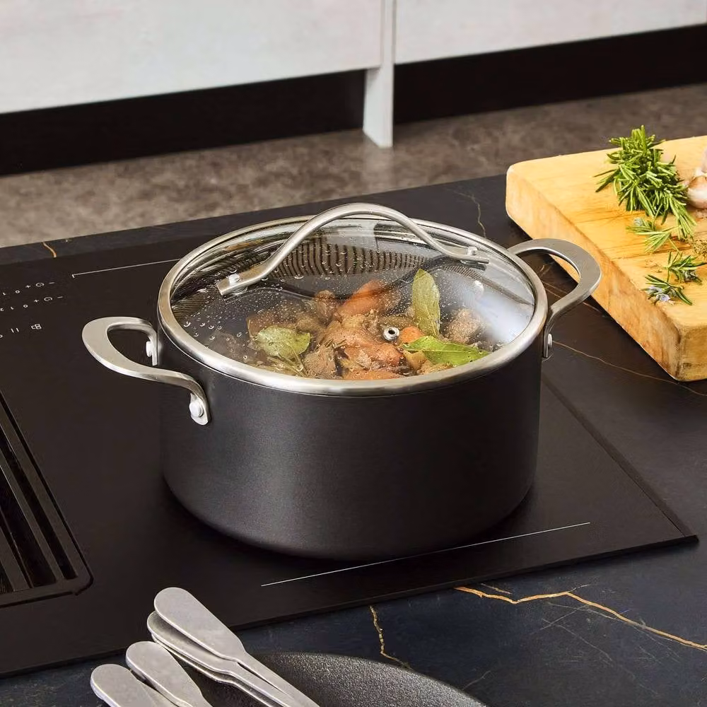 Morphy Richards Mastery 24cm Aluminium Non-Stick Casserole Dish with Glass Lid in Black – 3