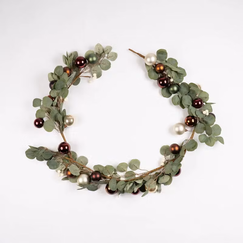Scottish Everlastings Ltd Green Eucalyptus and Bauble Christmas Garland, Length: 183 cm – 2